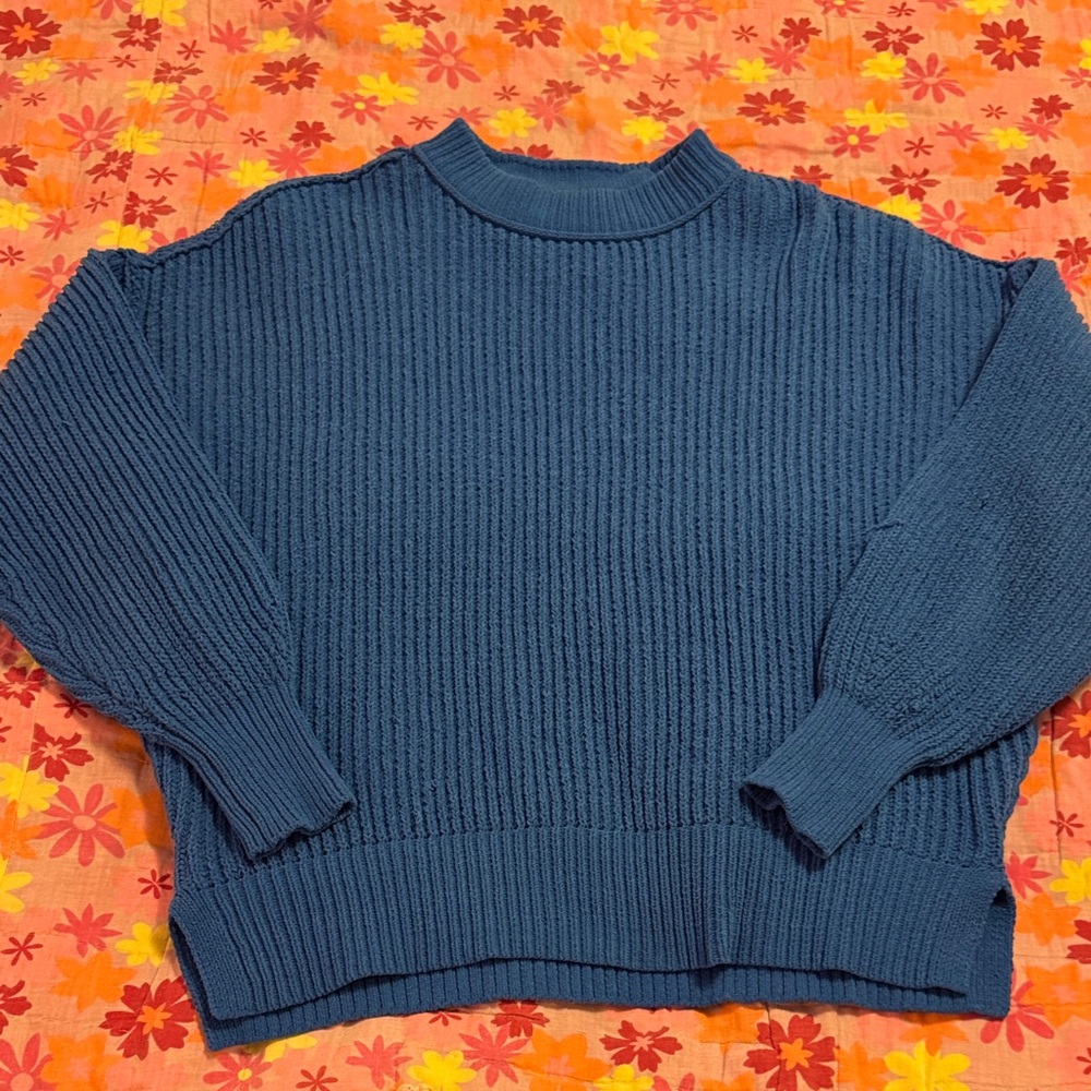Aerie Vibrant Blue Ribbed Crew Neck Sweater